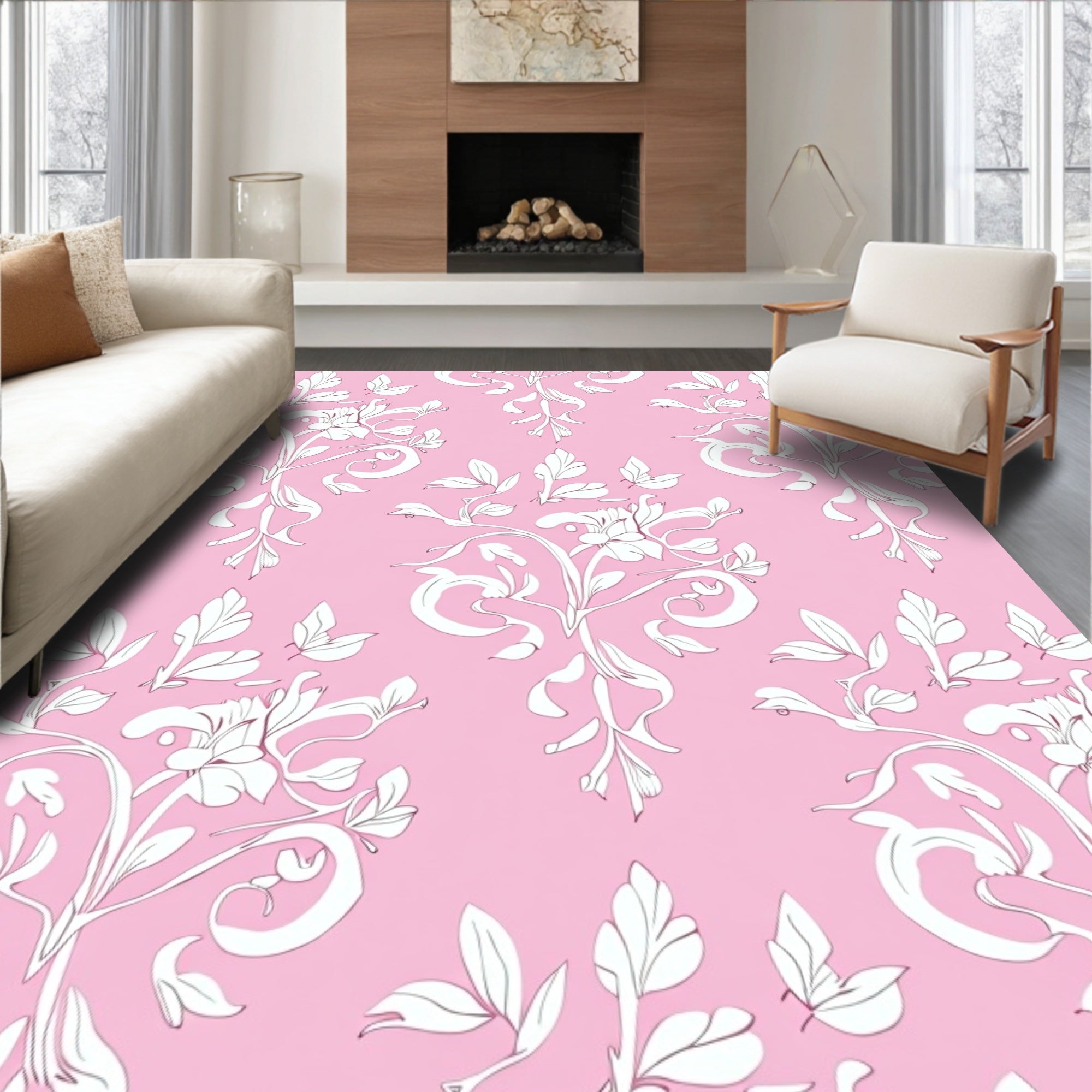 Lace Blossom Branches Pink Rug