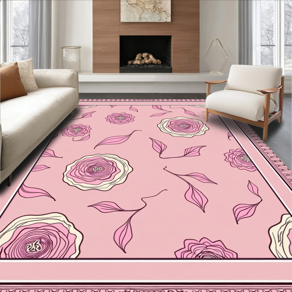 Rosy Pink Floral Sketch Meadow Rug