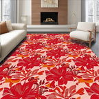 Red Floral Tropical Pattern Rug
