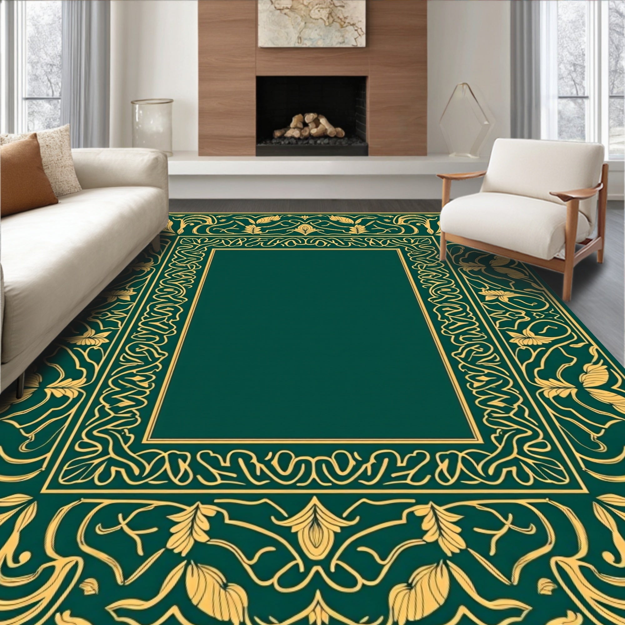 Elegant Gold Leaf Victorian Style Art Rug