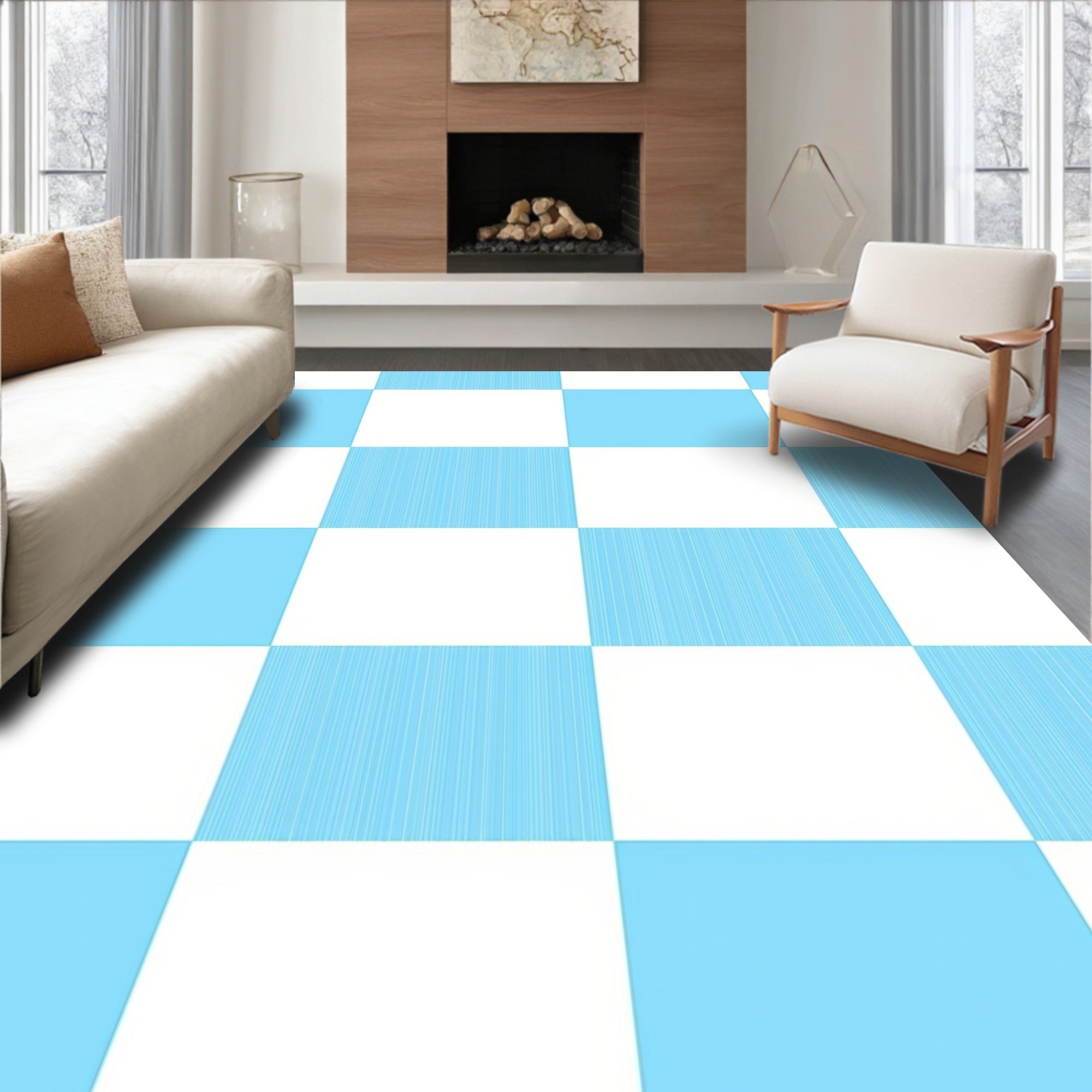 Checked Pattern With Blue Stripes Rug