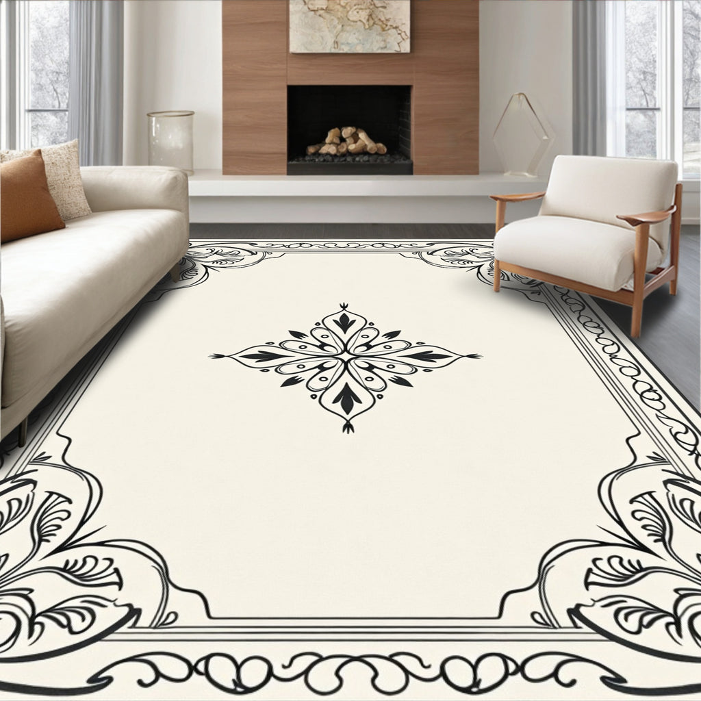 Elegant Floral Scrollwork Framed Design Rug