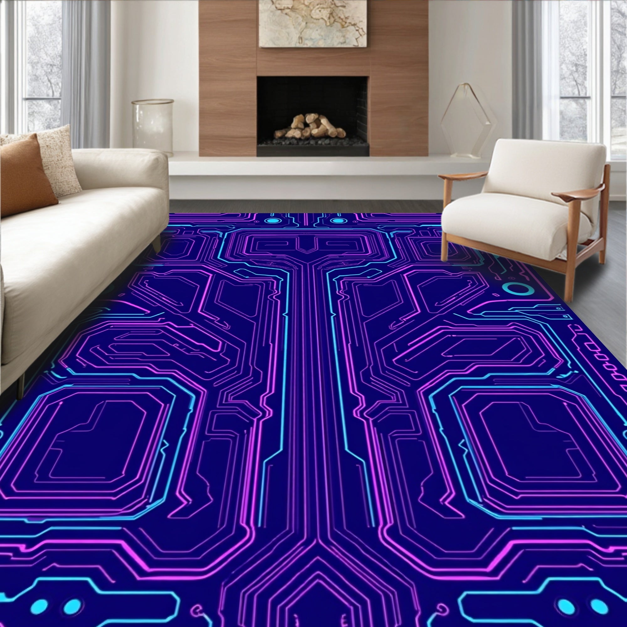 Digital Circuit Board Pattern Rug