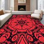 Striking Red Floral Sunburst Pattern Rug