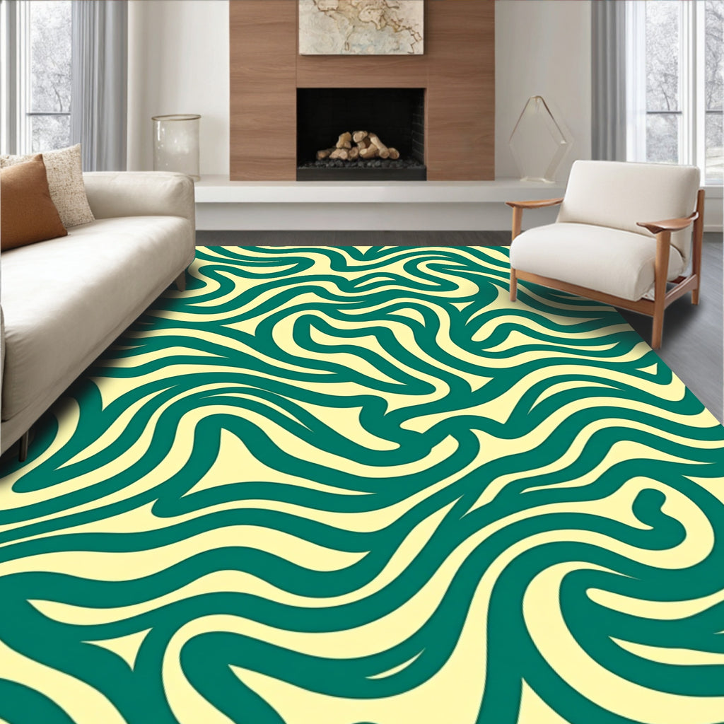 Abstract Swirls Yellow Green Pattern Rug