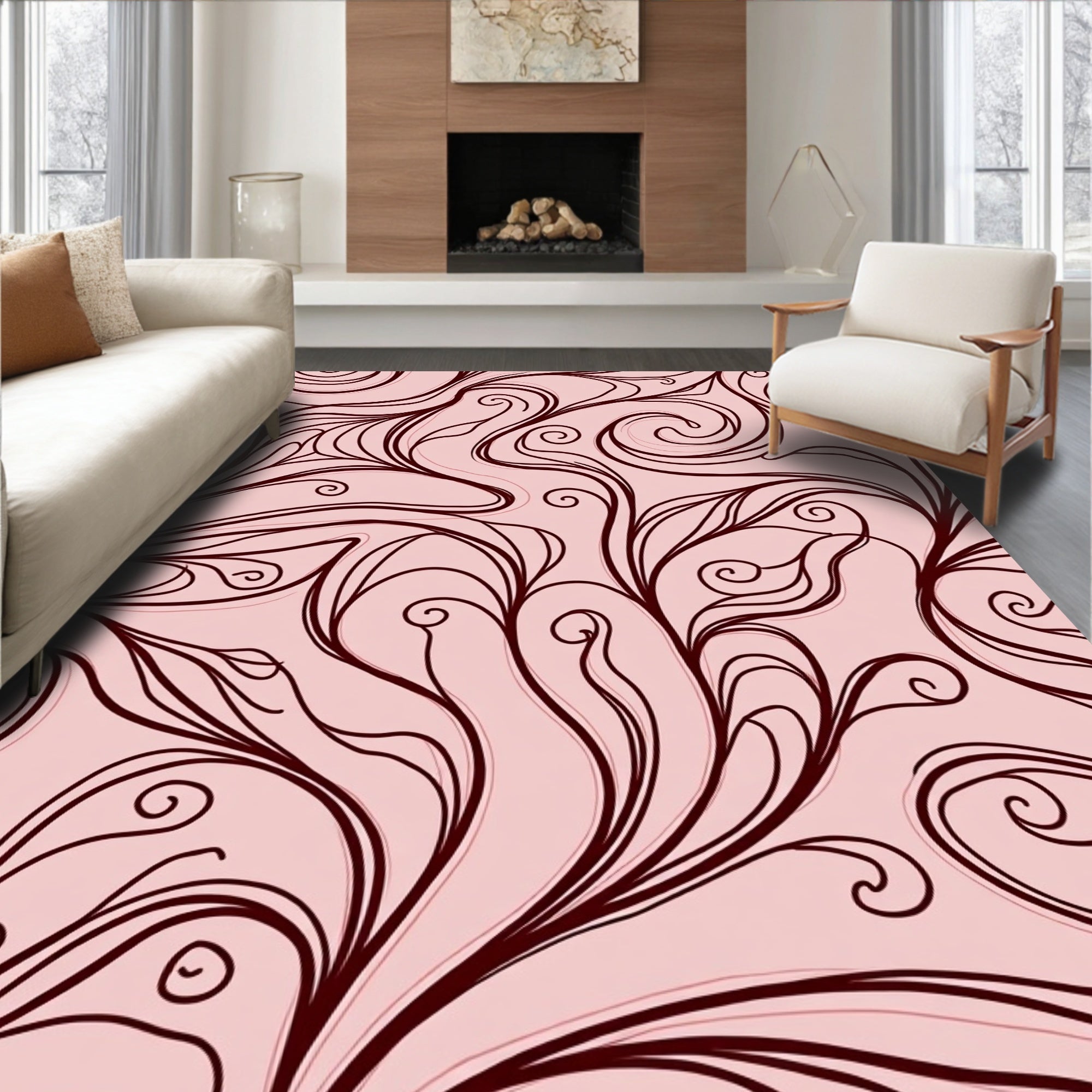 Swirling Vine Leaf Abstract Pattern Rug