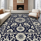 Classic Floral Scrollwork Navy Rug