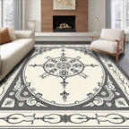 Elegant Monochrome Medallion Ornamental Design Rug