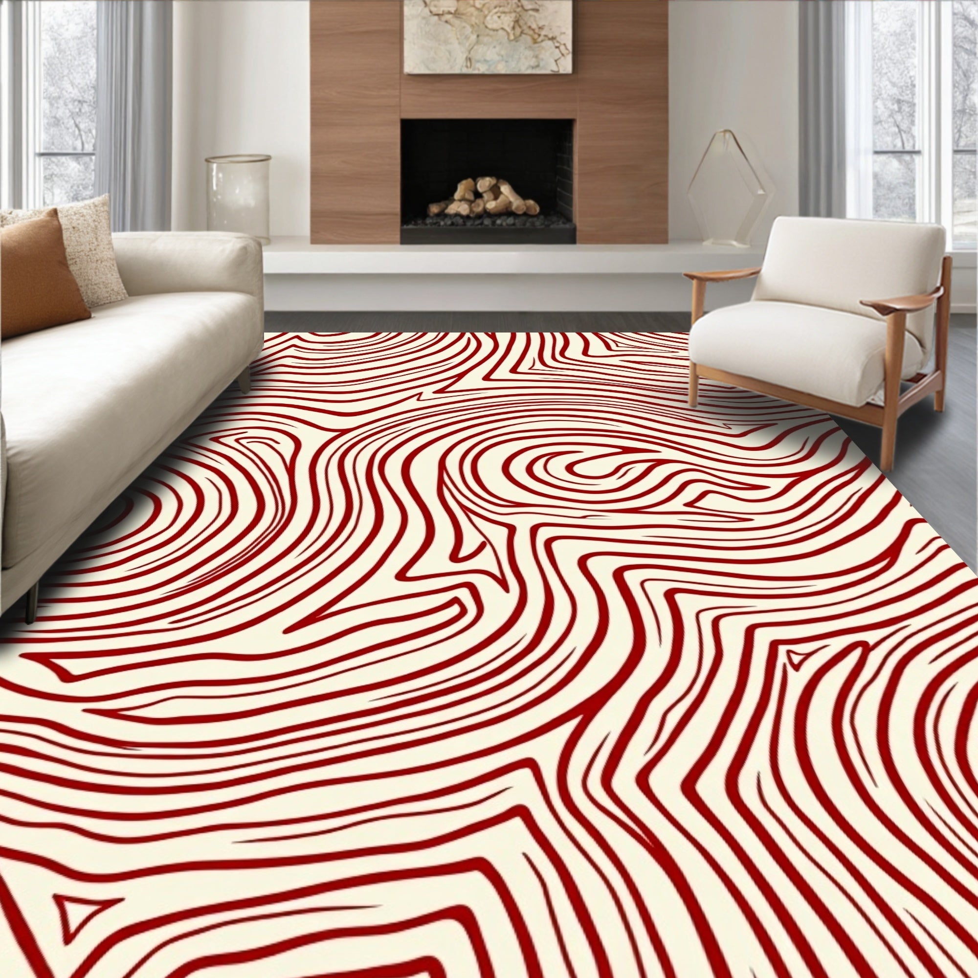Crimson Flowing Organic Lines Rug