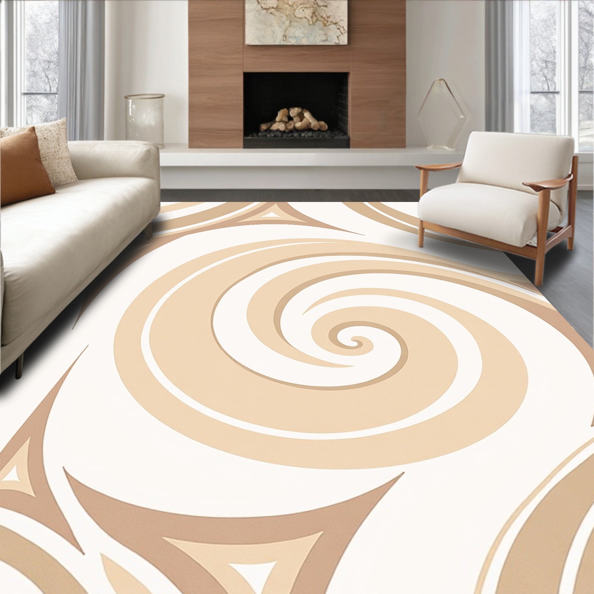 Neutral Swirls and Triangles Pattern Rug
