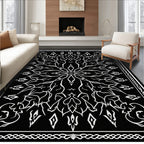 Ornate Black White Floral Vine Rug