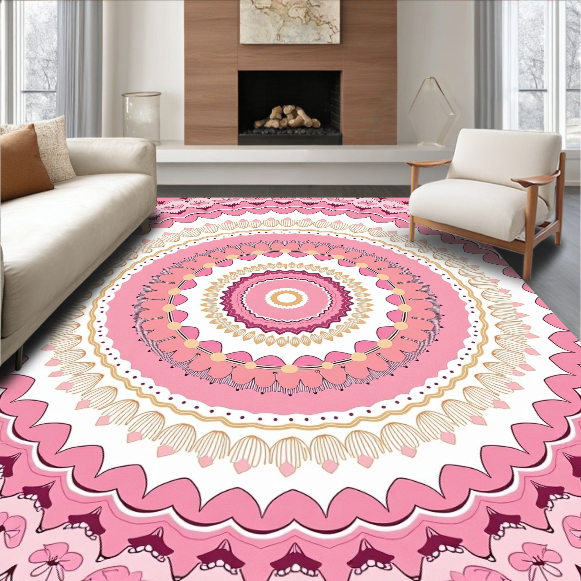 Pink Mandala Inspired Floral Design Rug