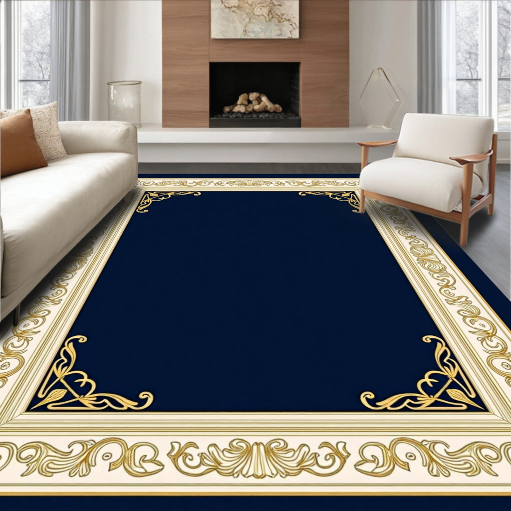 Elegant Gold Rococo Swirl Border Rug