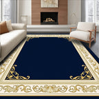 Elegant Gold Rococo Swirl Border Rug