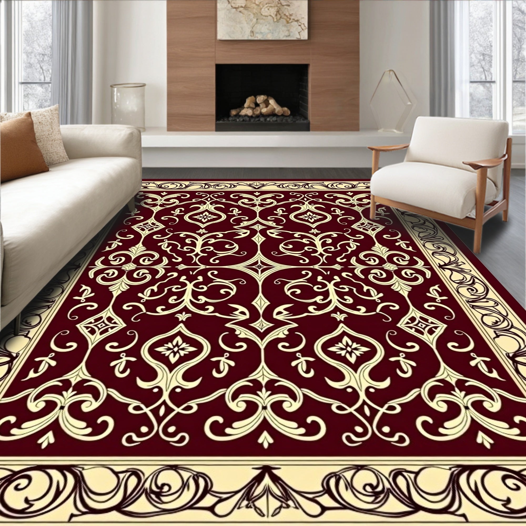 Elegant Winery Floral Scroll Pattern Rug