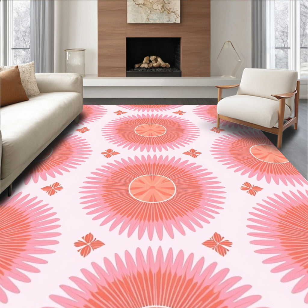 Retro Sunburst Floral Pattern Rug