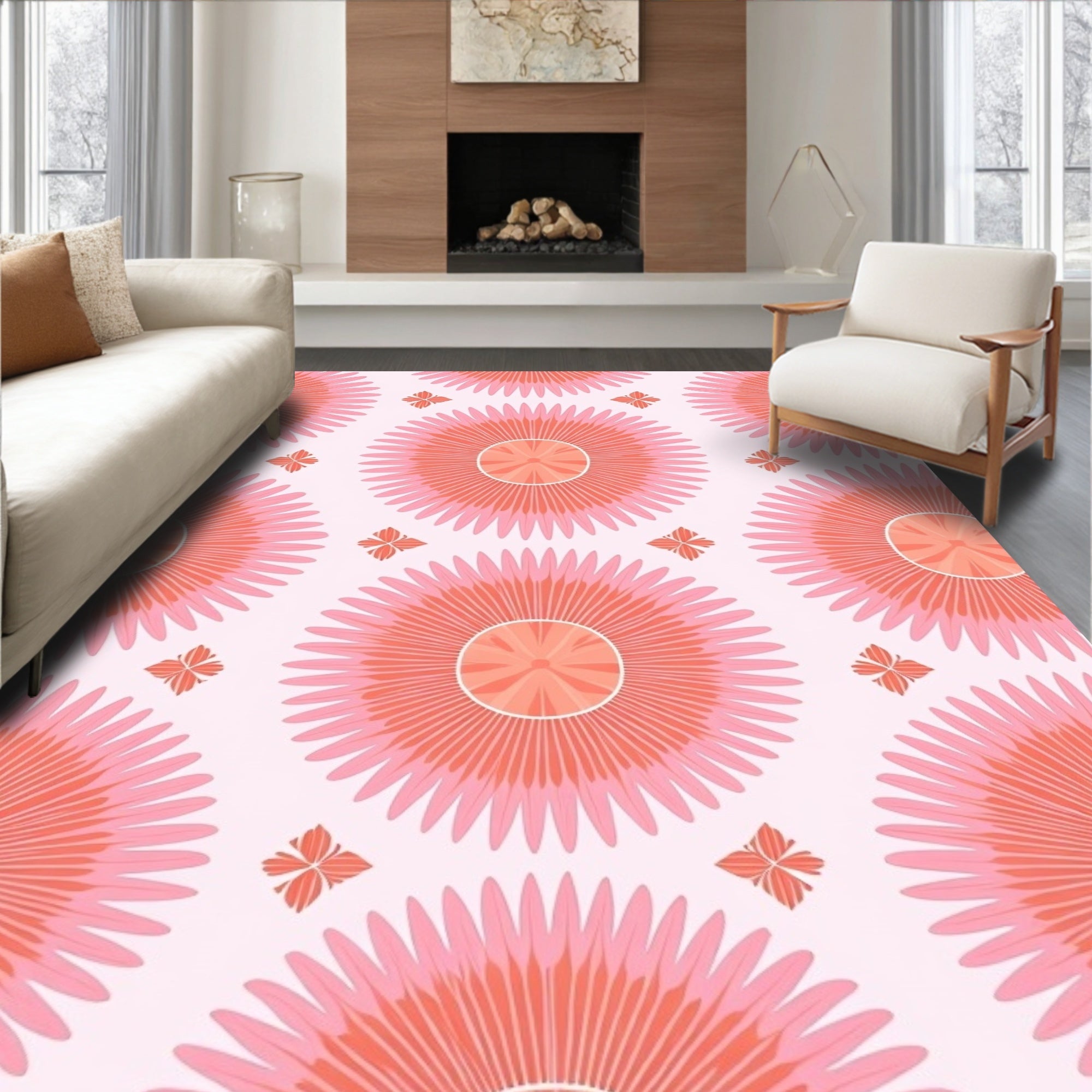 Retro Sunburst Floral Pattern Rug