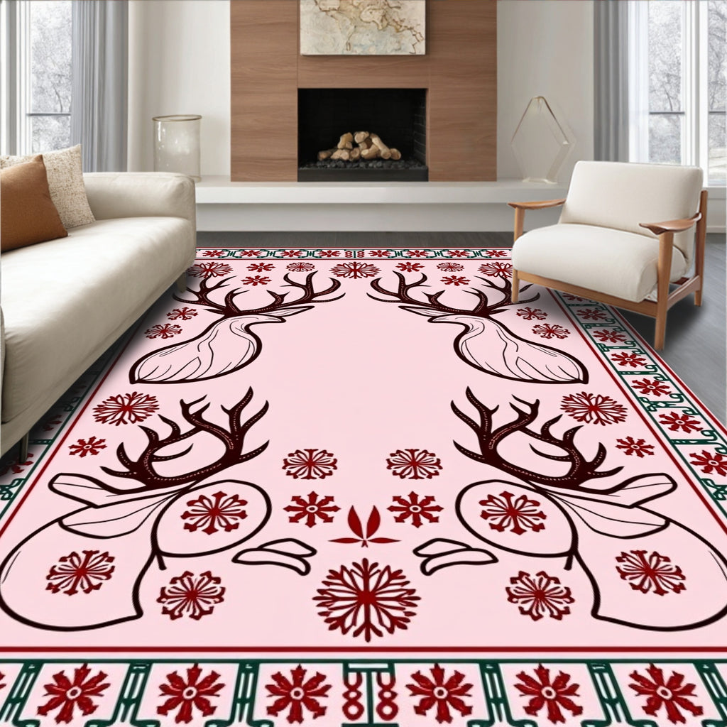 Crimson Deer Snowflakes Border Rug