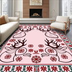 Crimson Deer Snowflakes Border Rug