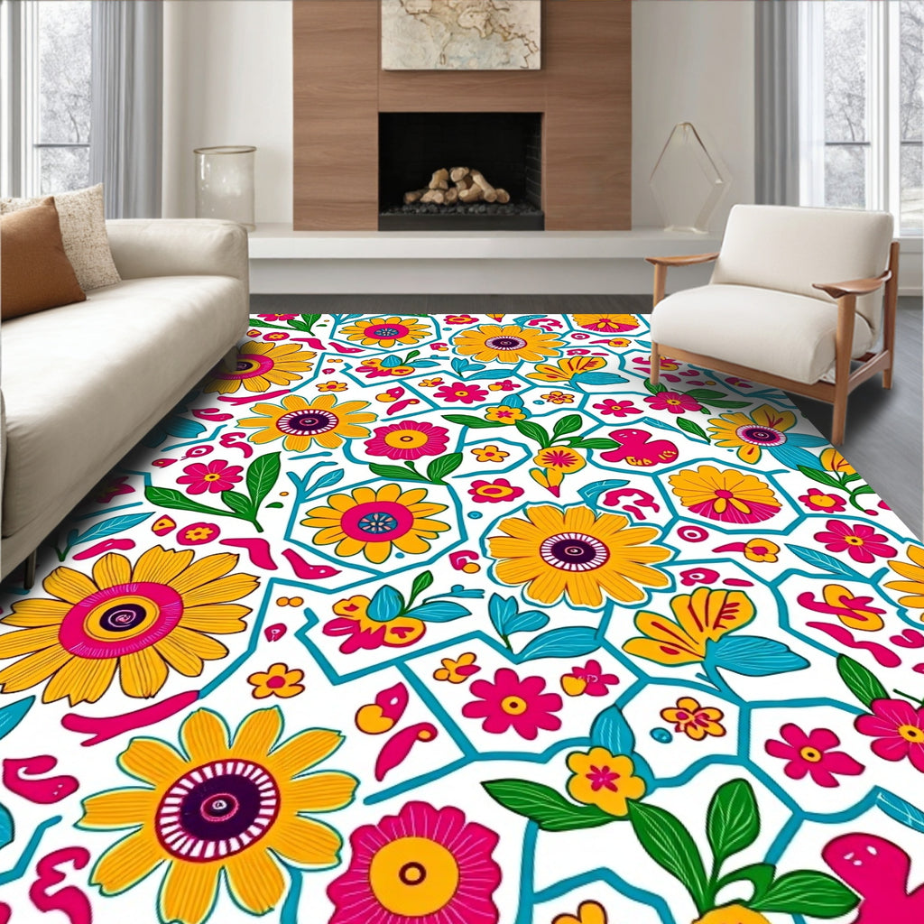 Vibrant Floral Pattern Design Rug