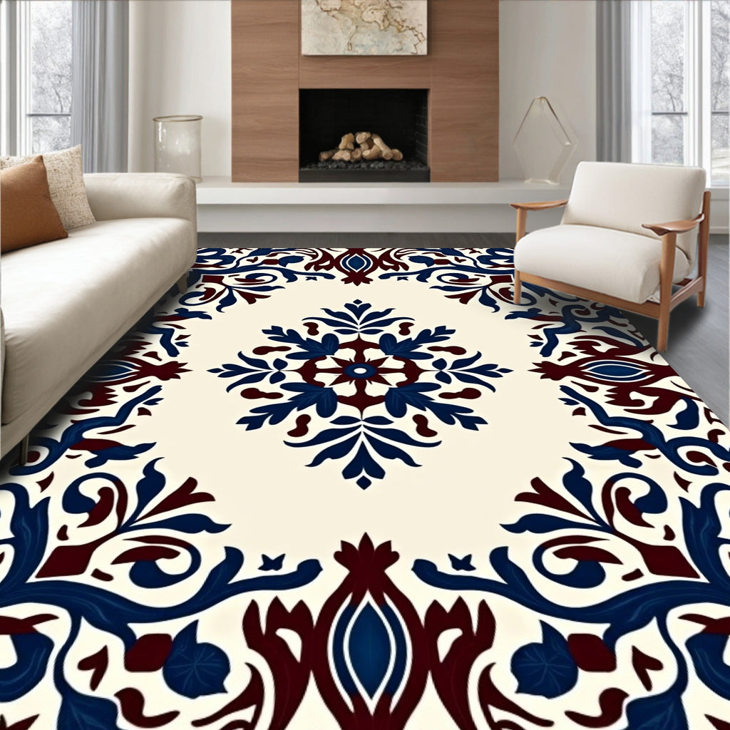 Classic Floral Medallion Indigo Rug