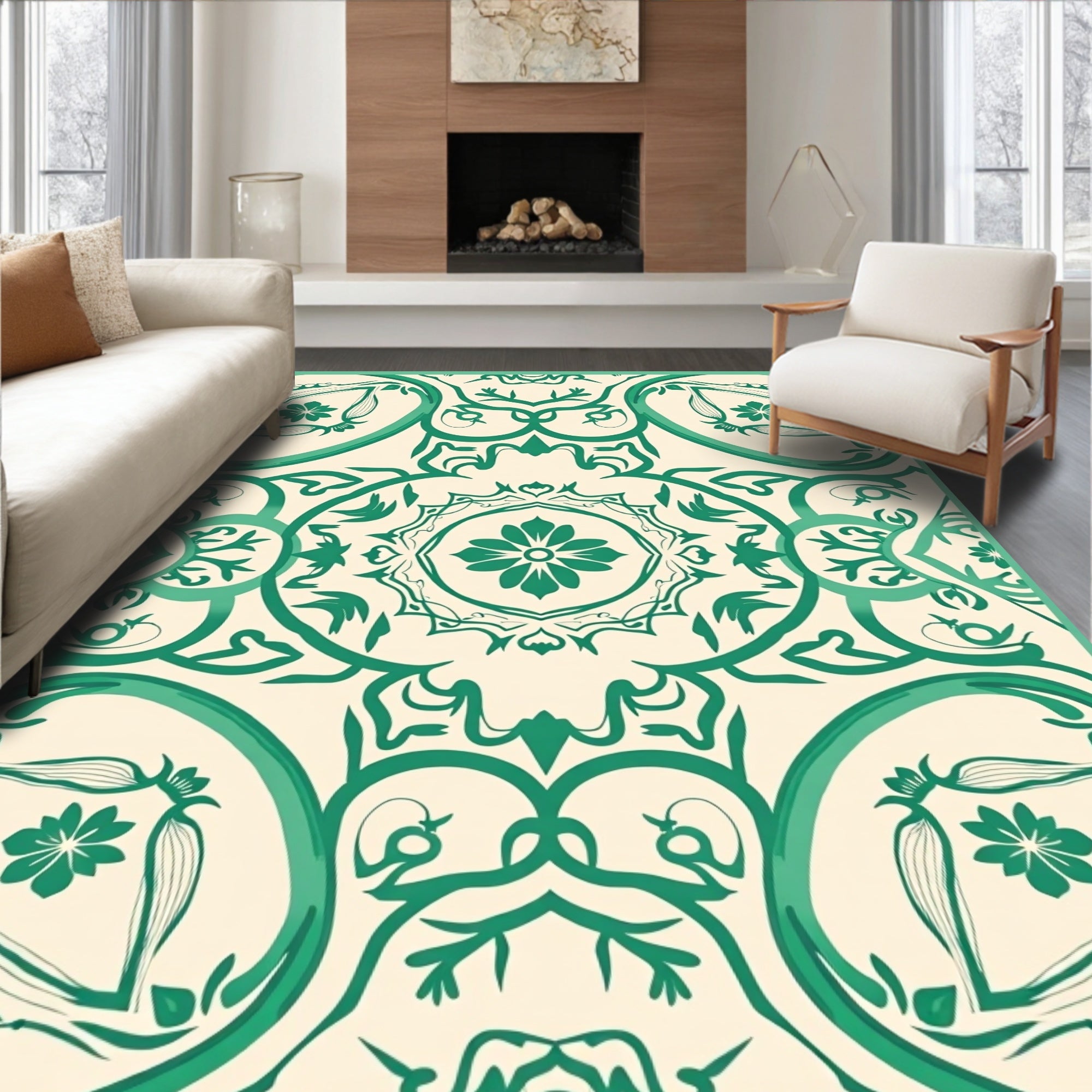 Emerald Floral Mandala Pattern Rug