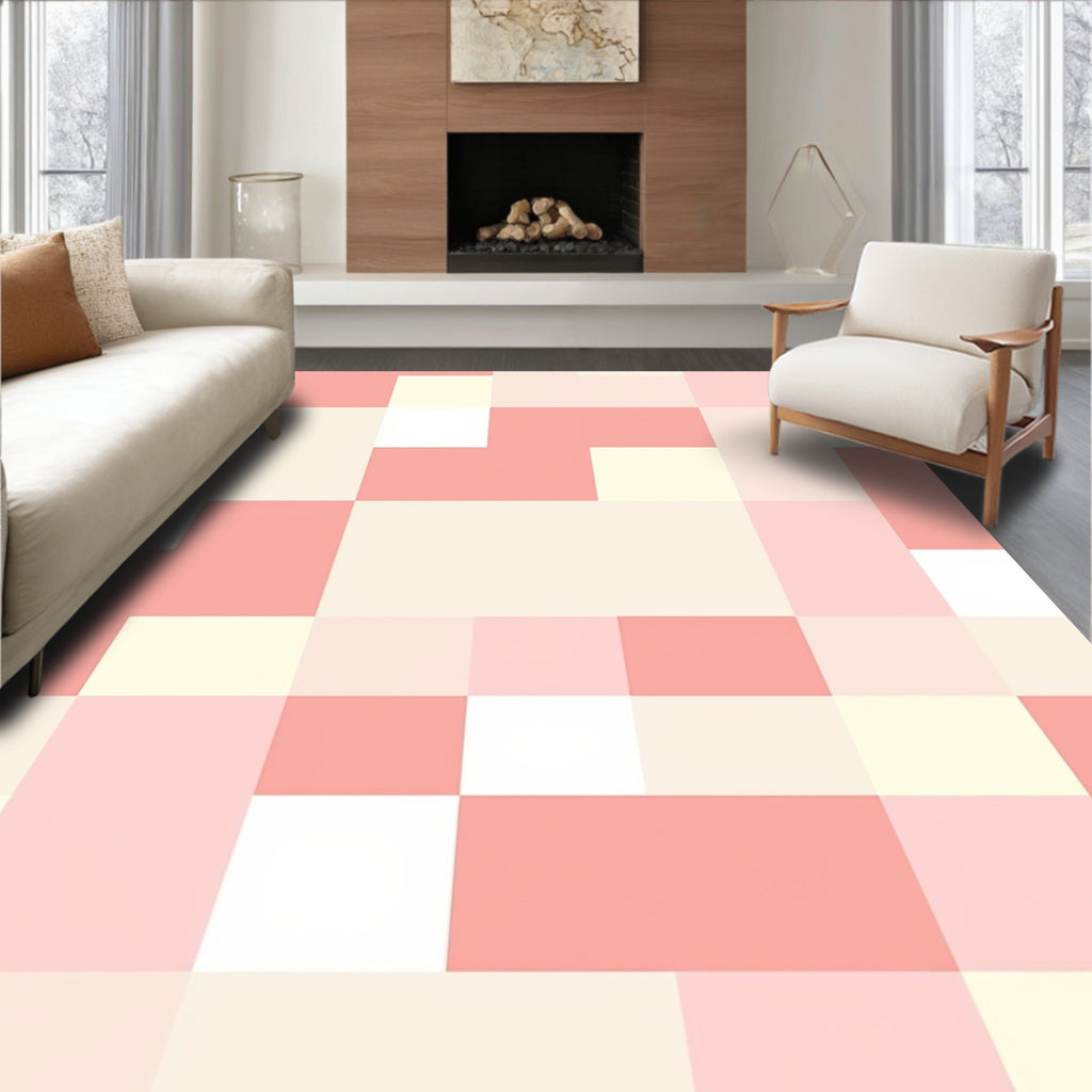Geometric Pastel Square Pattern Rug