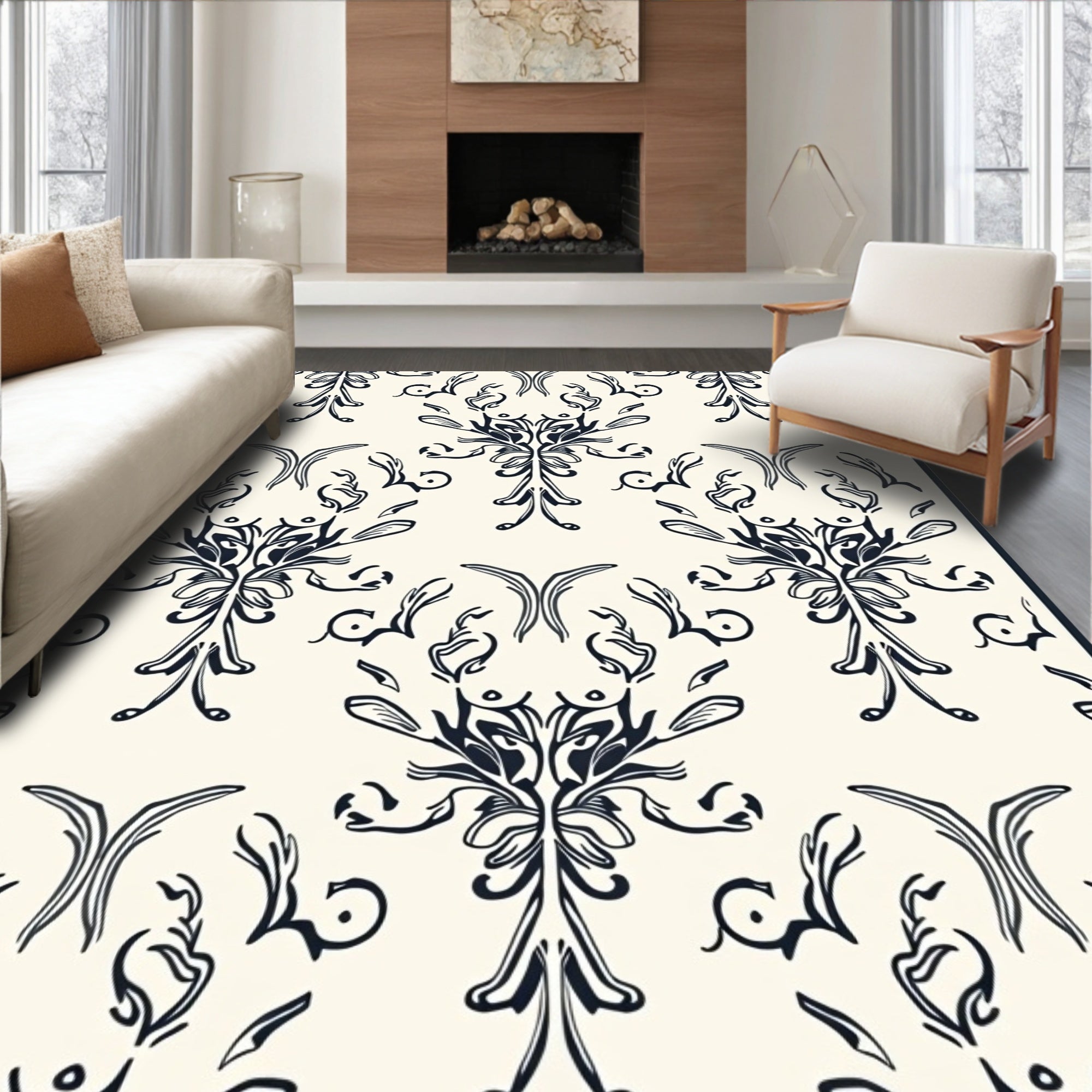 Classic Baroque Flourish Pattern Rug