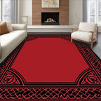 Ornate Red Black Border Pattern Rug