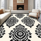 Classic Black White Damask Pattern Rug
