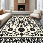 Intricate Floral Mandala Black and White Rug
