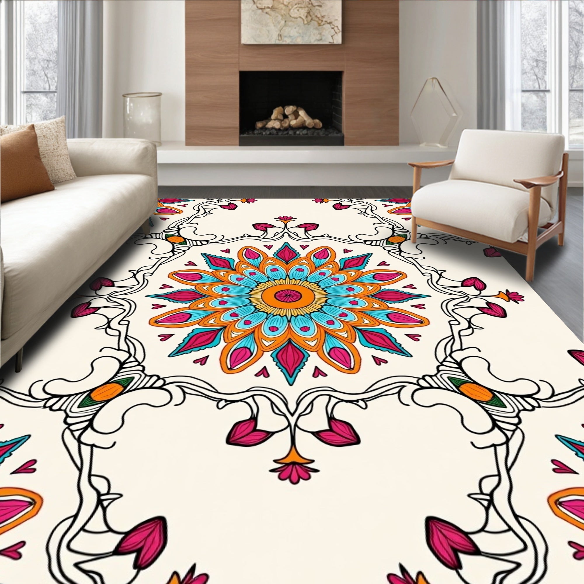 Vibrant Floral Mandala Pattern Rug