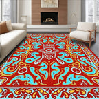 Red Blue Gold Floral Pattern Rug