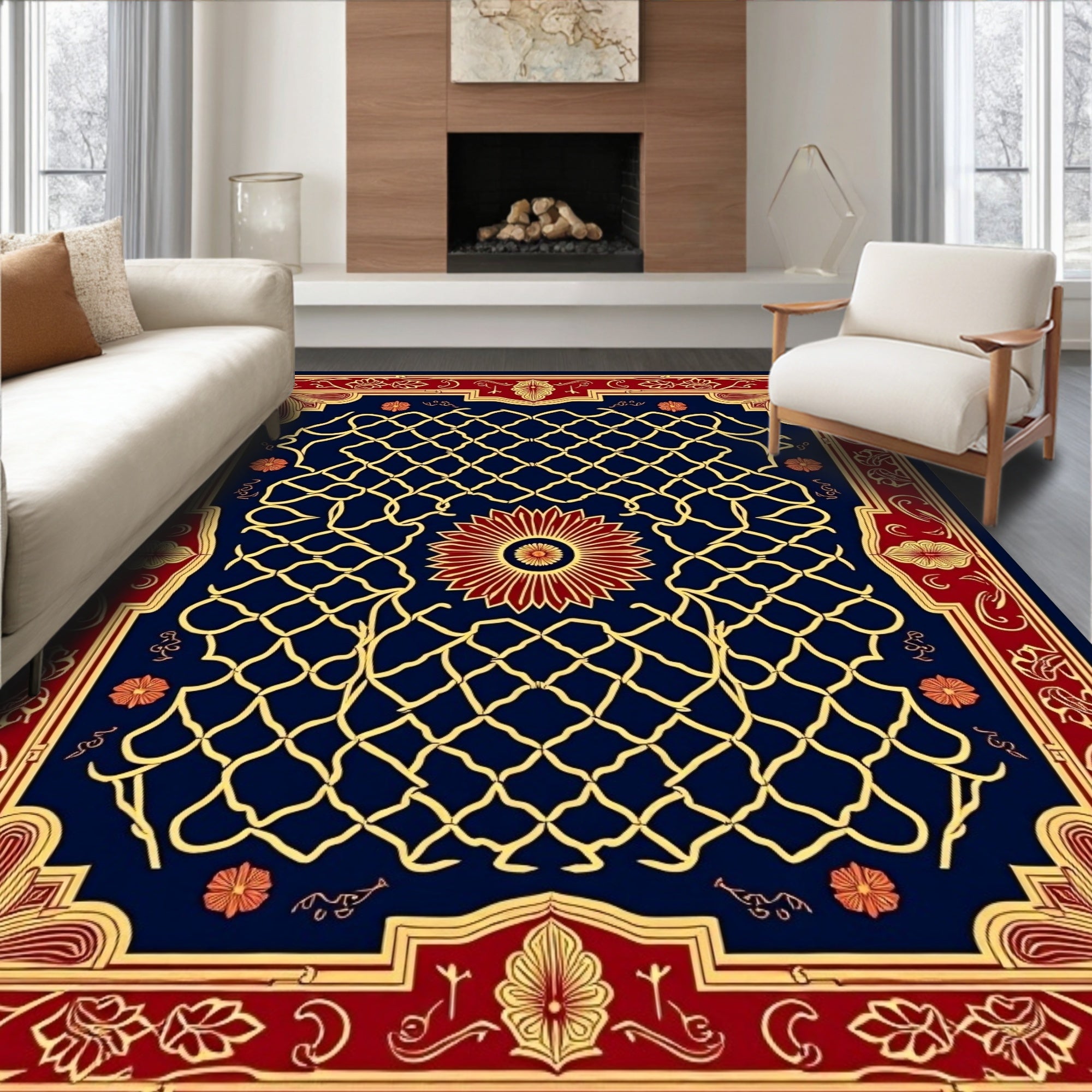 Ornate Floral Lattice Pattern Rug