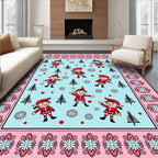 Playful Elf And Tree Snow Border Rug