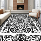 Black White Intricate Floral Mandala Pattern Rug