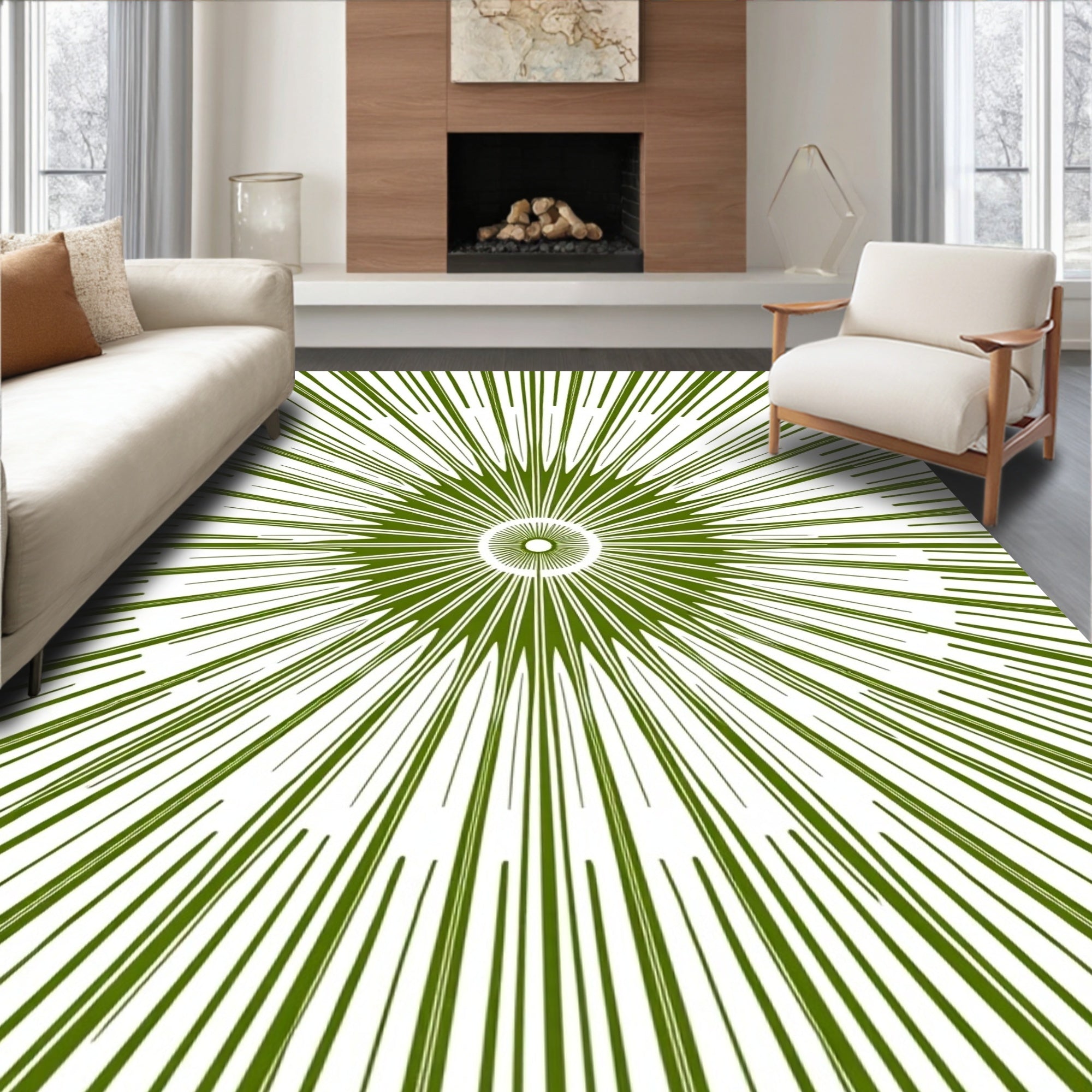 Radiant Green Burst Sunburst Rug