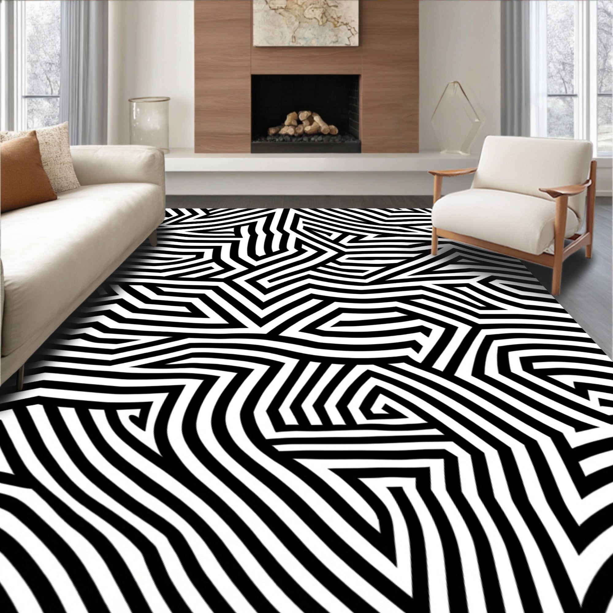 Black and White Abstract Geometric Pattern Rug