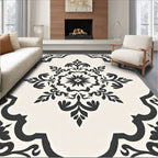 Monochromatic Ornate Floral Mandala Pattern Rug