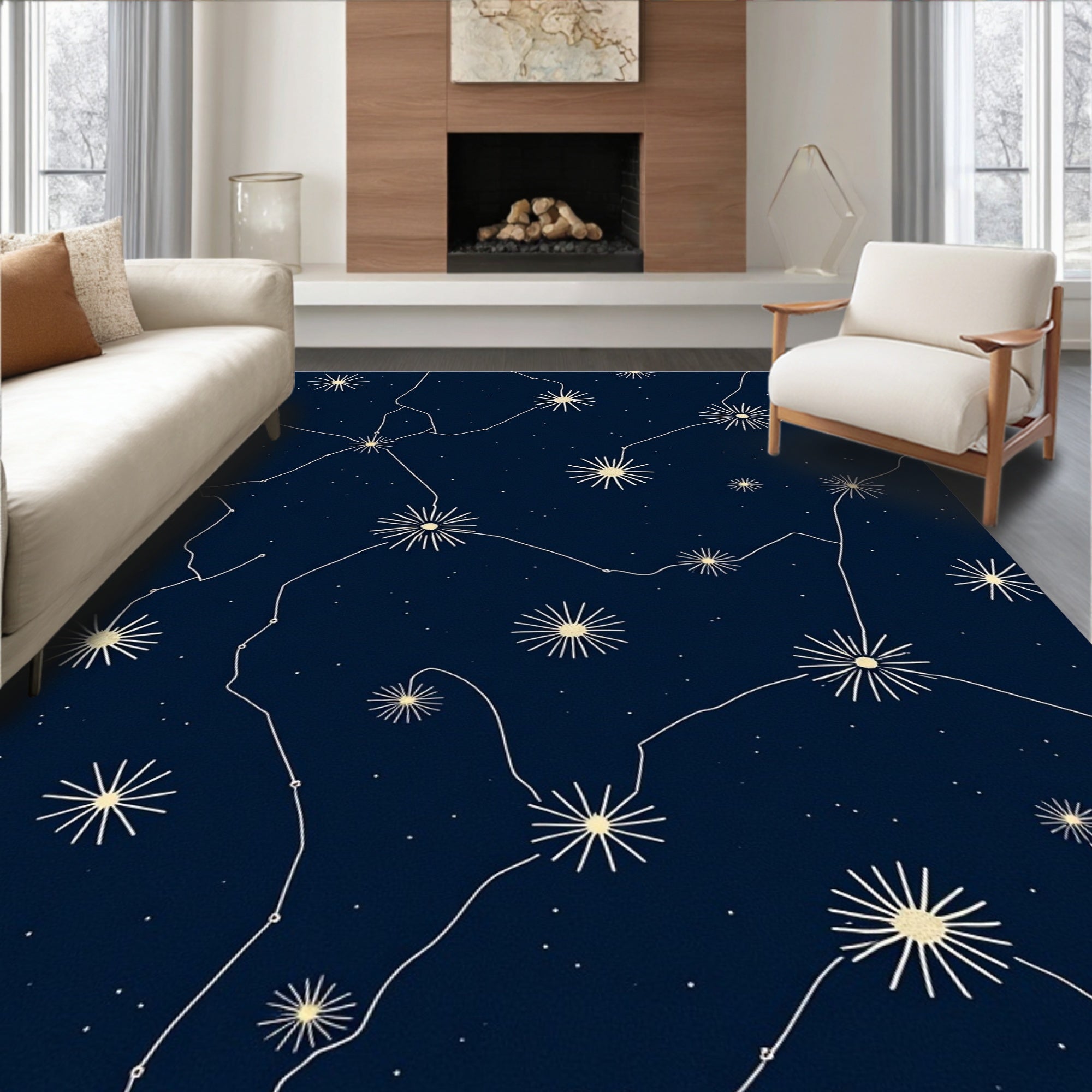 Celestial Line Drawing Constellation Design Rug