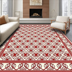 Red Floral Medallion Traditional Border Rug