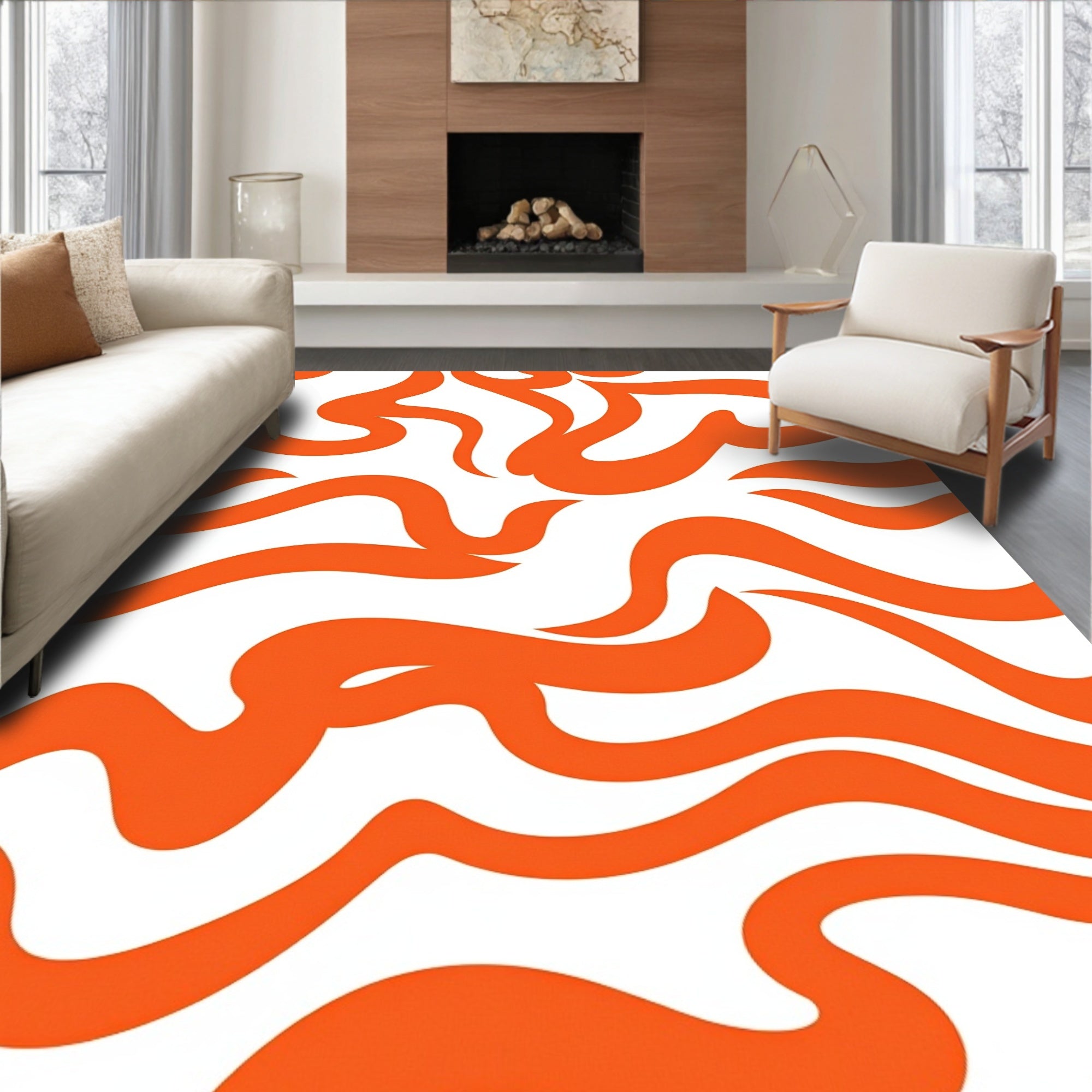 Dynamic Orange Swirl Pattern Rug
