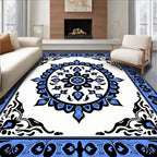 Azure Black Medallion Border Rug