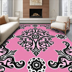 Pink Floral Medallion Scrollwork Rug