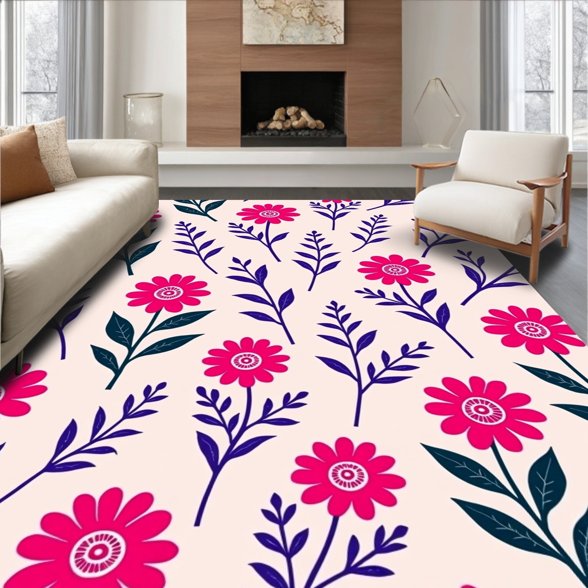 Bold Floral Branches Pattern Design Rug
