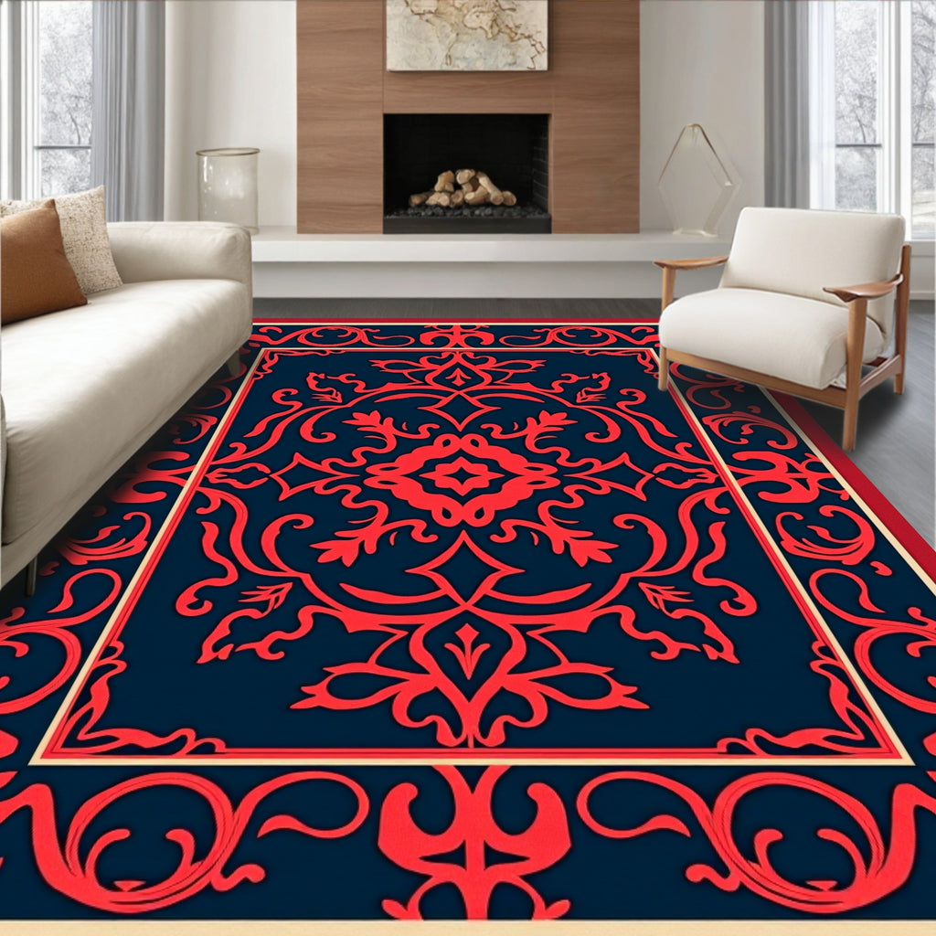 Classic Red Navy Ormolu Motif Rug