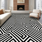 Bold Black White Maze Pattern Rug