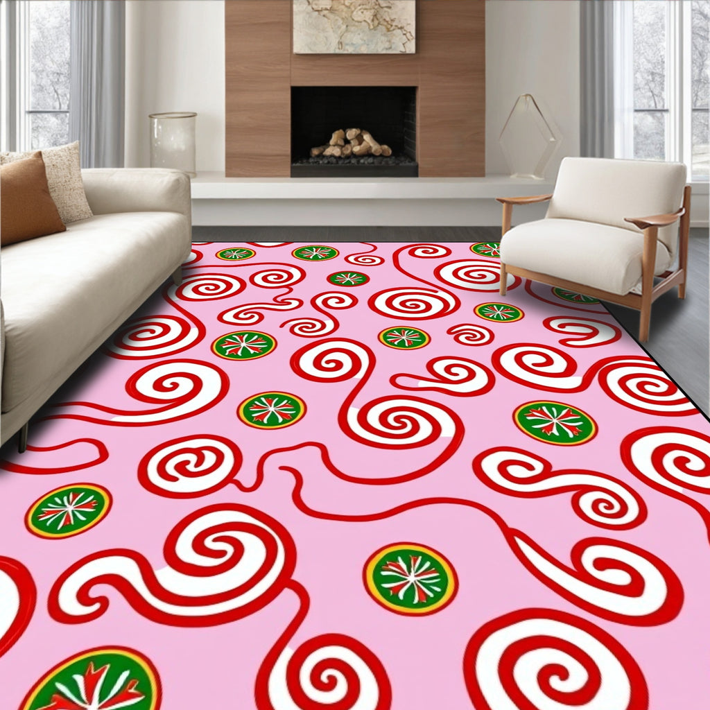 Retro Red Swirl Candy Medallion Rug
