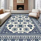 Classic Floral Medallion Dark Blue Design Rug