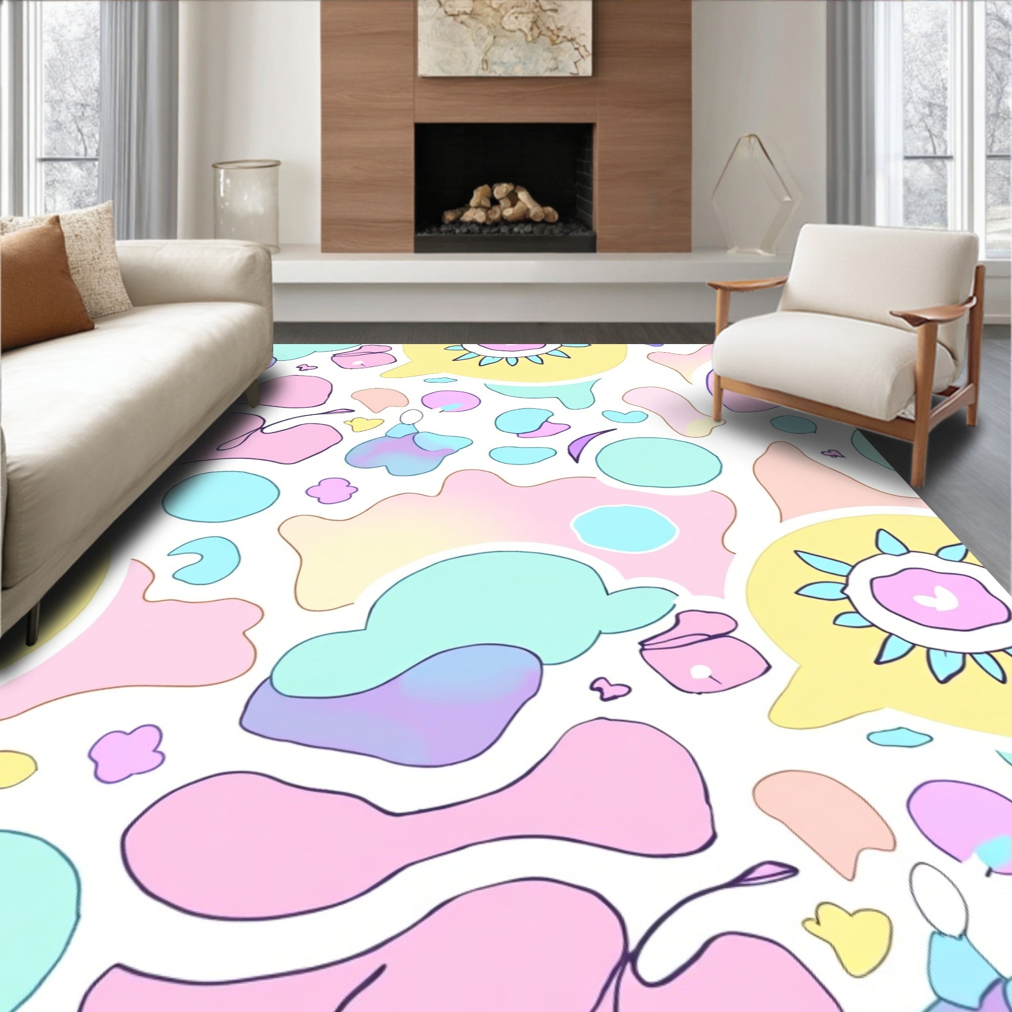 Whimsical Pastel Shapes Pattern Rug